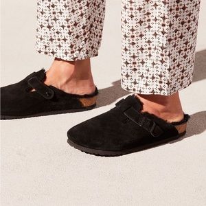 Birkenstock Boston Shearling Suede Black Size 37